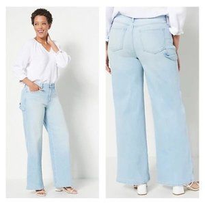NYDJ High Rise Wide Leg Cargo Boho Slimming Comfort Stretch Light Jeans